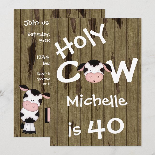 Funny Holy Cow 40th Humorisore Birthday Invitation (Devant / Derrière)
