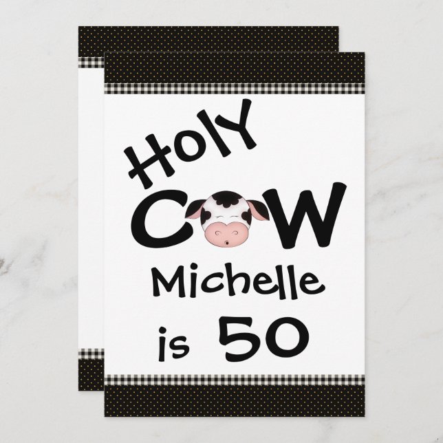 Funny Holy Cow 50th Birthday Party Invitation (Devant / Derrière)