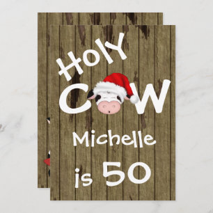 Funny Holy Cow 50th Christmas Birthday Invitation