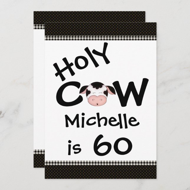 Funny Holy Cow 60th Birthday Party Invitation (Devant / Derrière)