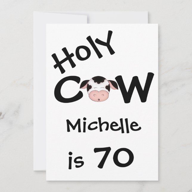 Funny Holy Cow 70th Birthday Party Invitation (Devant)