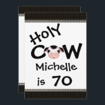 Funny Holy Cow 70th Birthday Party Invitation<br><div class="desc">Invitation humoristique personnalisée de la Saint-Vache 70e fête d'anniversaire en noir et blanc pour hommes et femmes.</div>