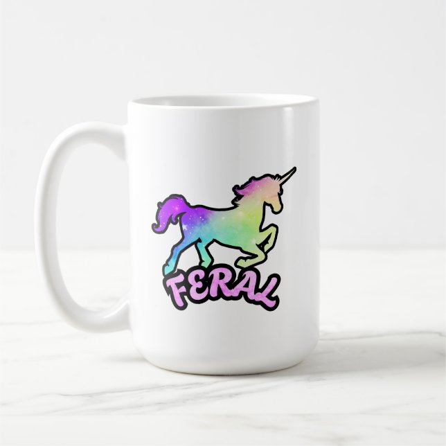Funny Ironic Feral Unicorn Rainbow Mug (Gauche)