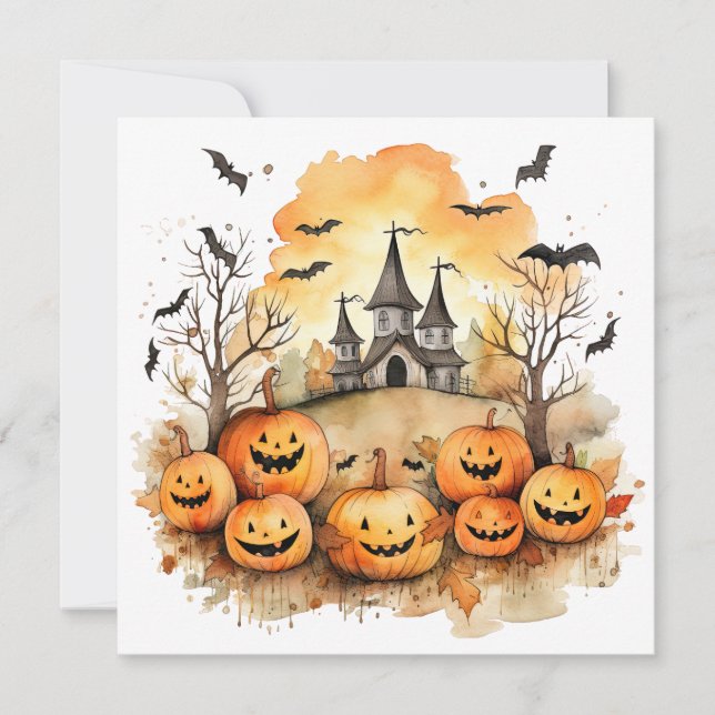 Funny Jack O’Lanterns Bats Carte d’Halloween (Devant)