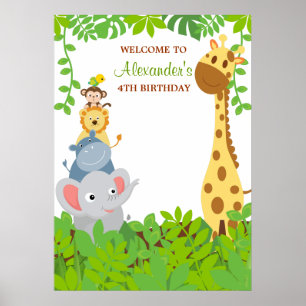 Funny Jungle Baby Animaux Anniversaire Poster