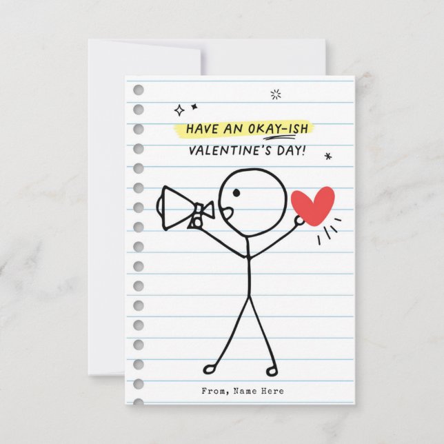 Funny Kids Valentine's Day Stick Figure Carte Humo (Devant)