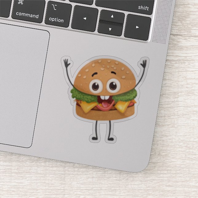 Funny Laughing Burger Vinyl Sticker | Cute 3D Food (Détail)