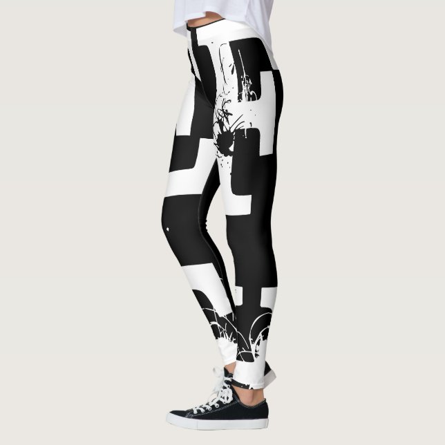 Funny Leggings Alphabet Letter Black White Legging (Gauche)
