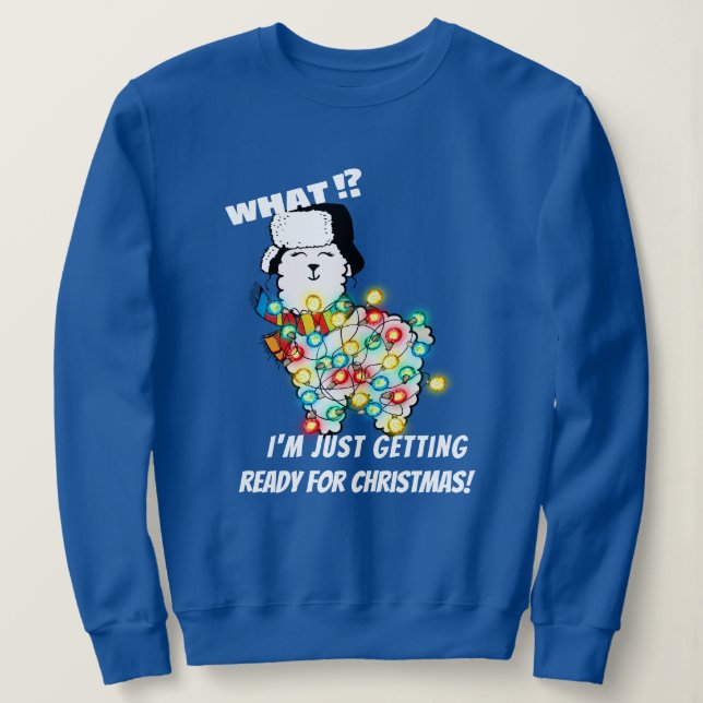 Funny Llama Sweatshirt - Christmas Lights Ready! (Design devant)