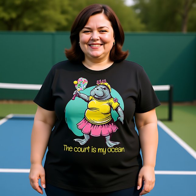 Funny Manatee Pickleball (Funny Manatee Pickleball Plus Size T-Shirt, customizable text)