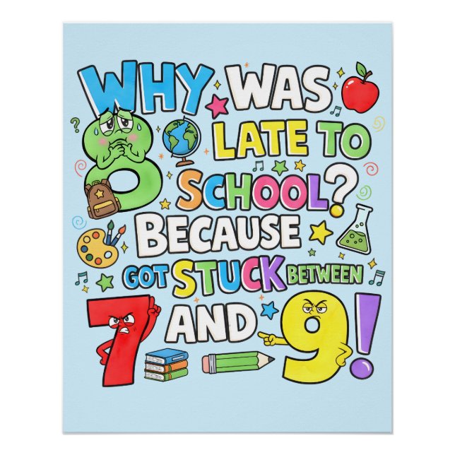 Funny Maths Poster for Kids UK Classroom Numbers  (Devant)