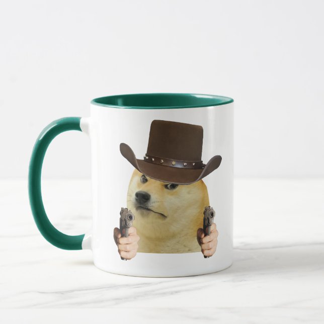 Funny Meme of Cowboy Dog Holding Gun Best Meme Mug (Gauche)