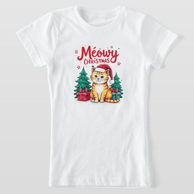 Funny Meowy Christmas Cat T-shirt (Poser)