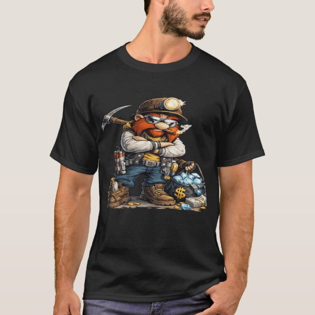Funny Miner Raccoon Graphic T-Shirt for Men (Devant)