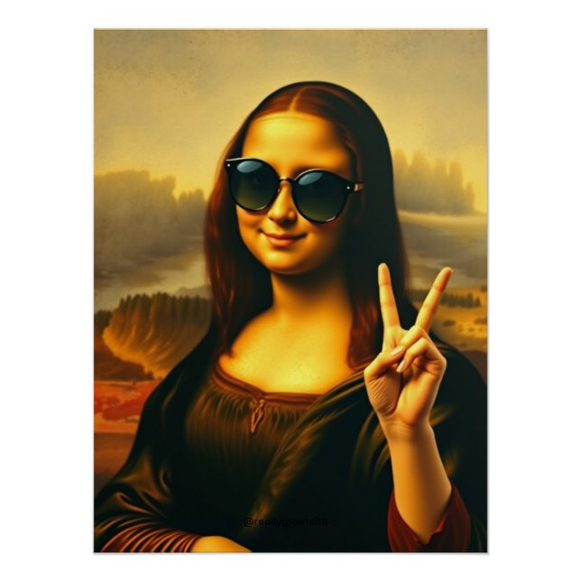 Funny Mona Lisa Twist Peace and Love Glossy Poster (Devant)