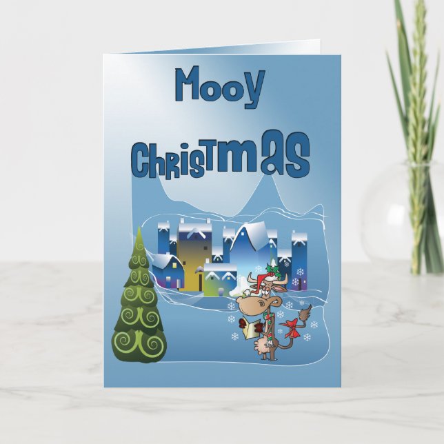 Funny Mooy Christmas Carte de vache (Devant)