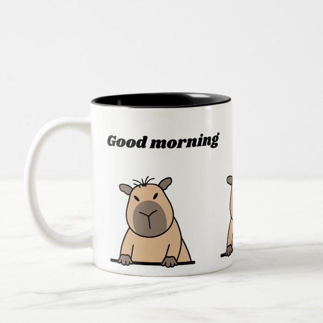 Funny Morning Capybara Mug | Café doré mignon (Gauche)