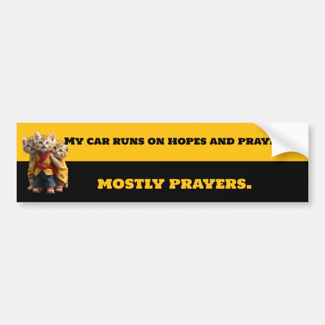 Funny Mostly Prayers Bumper Sticker - Monk Cat Car (Devant)