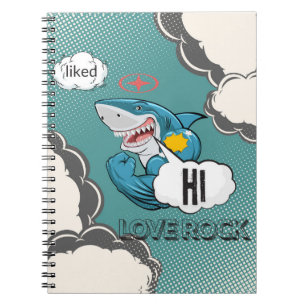 Funny Muscular Shark Comic Carnet - HI, LOVE ROC