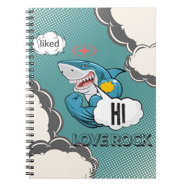 Funny Muscular Shark Comic Carnet - HI, LOVE ROC (Devant)