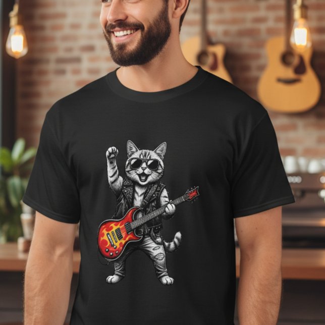 Funny Music Rock Star Cat with Guitar T-Shirt (Créateur téléchargé)
