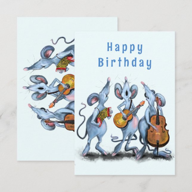 Funny Musical Mouse Band Carte d'anniversaire (Devant / Derrière)