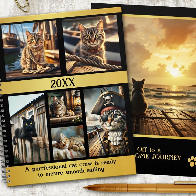 Funny Nautical Photo Grid Cat (Funny planner featuring a photo collage with nautical themed cat images - coastal cats)