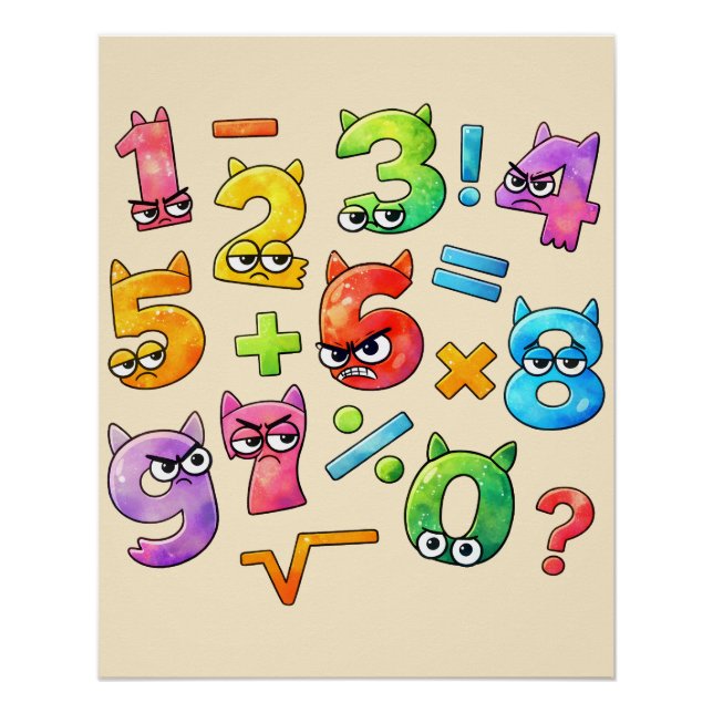 Funny Numbers Maths Poster for Kids UK Classroom (Devant)