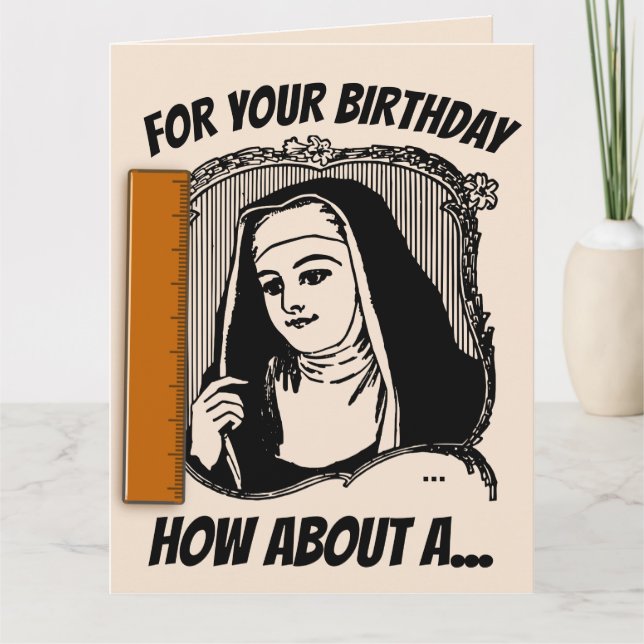FUNNY NUN CATHOLIQUE CARTE DE SALUT D'ANNIVERSAIRE (Devant)