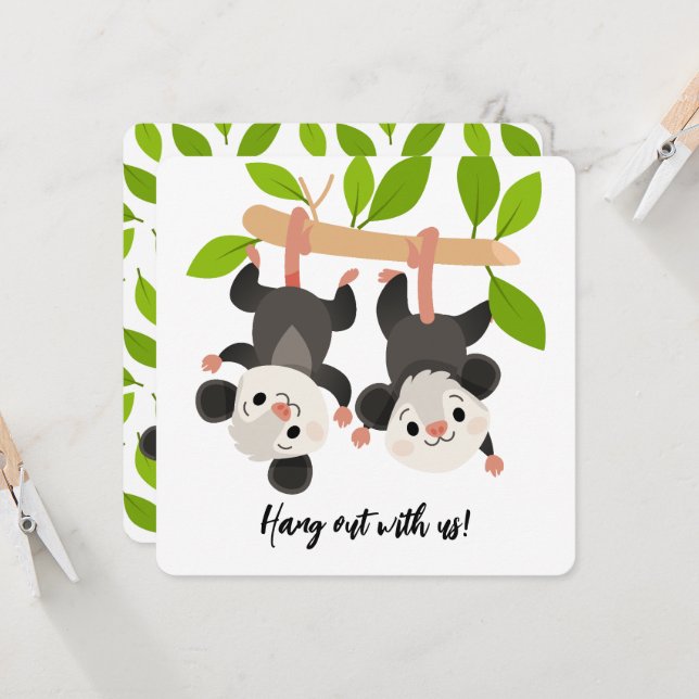 Funny Opossum Birthday Invitation  (Devant/Arrière en situation)