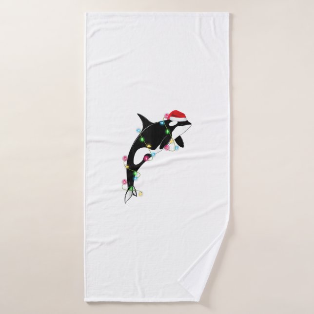 Funny Orca Tueur Baleine Santa Chapeau Mer de Noël (Serviette de bain)