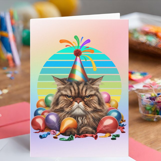Funny Party Chat carte d'anniversaire (Annoyed cat on a birthday card.)