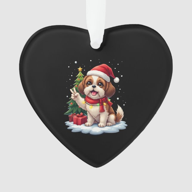 Funny Peace Hand Shih Tzu Christmas Lights Womens  (devant)