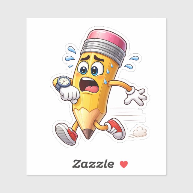 Funny Pencil Running Late Custom-Cut Vinyl Sticker (Feuille)