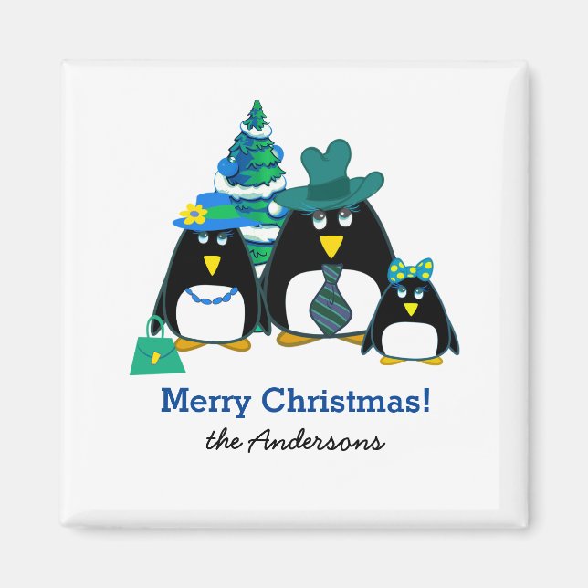 Funny Penguin Famille Magnets cadeaux de Noël (Devant)