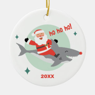 Funny Père Noël équitation Un requin Nom Ornement 