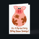 Funny Pig Out Friends Party Invitation Card<br><div class="desc">Un mignon petit piggy de modèles de pommes de terre envoie un message invitation à des amis pour venir pour une soirée Pig Out ! Utilisez ces cartes de porc amusantes comme des invitations pour une nuit avec les filles ou un barbecue avec des amis, ou toute soirée de chance....</div>