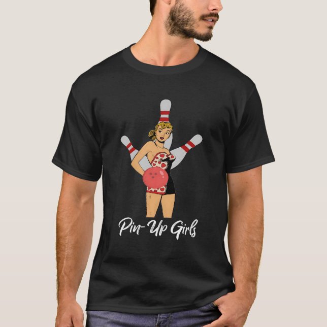 Funny Pin-Up Girls Team Bowling T-Shirt (Devant)