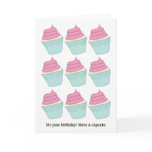 Funny Pink and Aqua Eat Cupcakes Carte d'anniversa