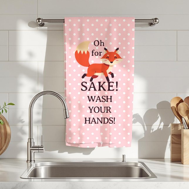 Funny Pink and White Polka Dot Oh For Fox Sake  (Pink and White Polka Dot Oh For Fox Sake Kitchen or Bathroom Hand Towel)