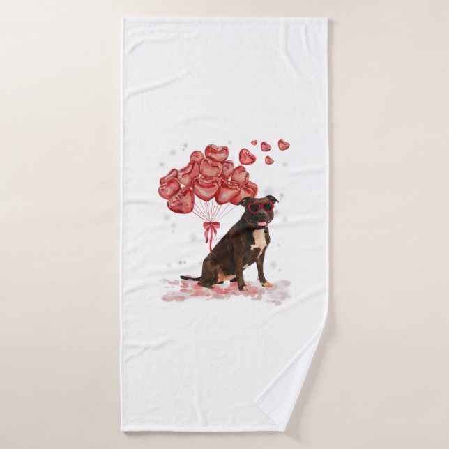 Funny Pitbull Coeur Valentines Jour Chien Papa Mam (Serviette de bain)