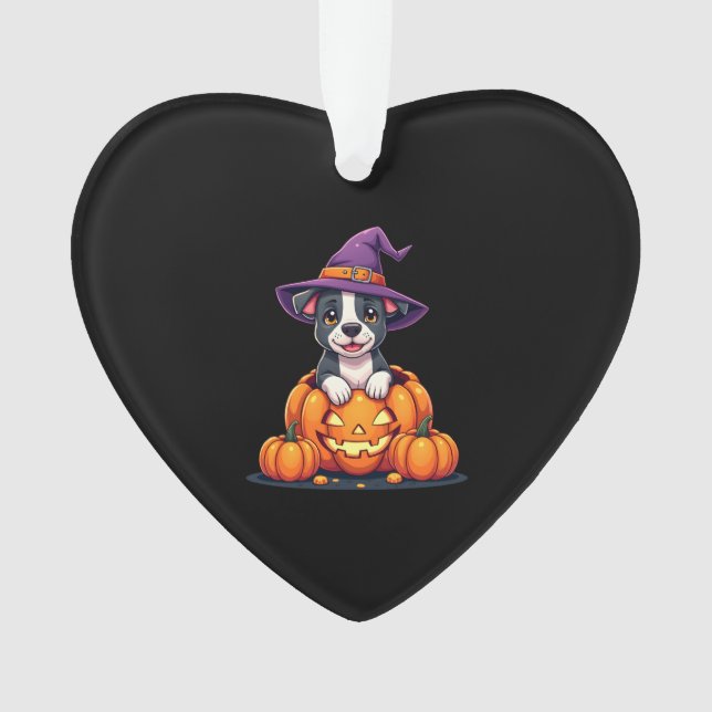 Funny Pitbull Witch Pumpkin Dog Halloween Mens Wom (devant)