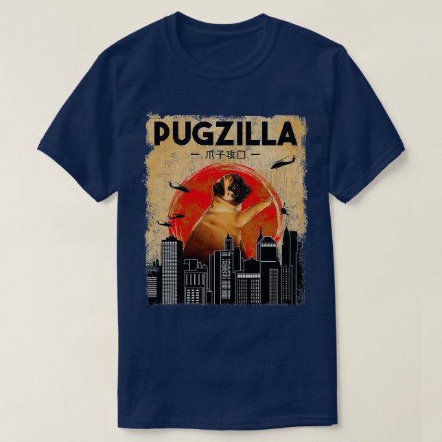 Funny Pug Tshirt Pugzilla Tshirt Funny Dog Puggiga (Design devant)