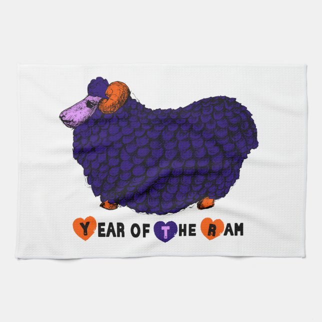 Funny Purple Ram chinois Année Zodiac Serviette de (Horizontal)