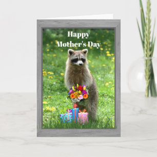 Funny Raccoon carte de fête des mères