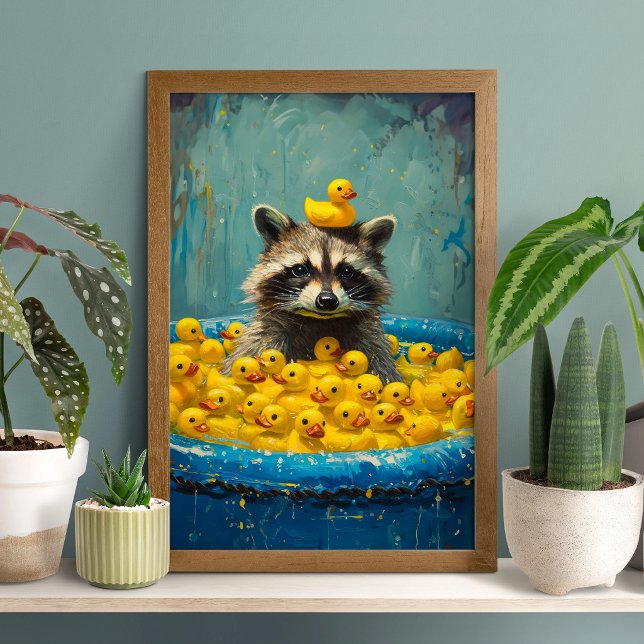 Funny Raccoon Rubber Duck Pool Poster (Créateur téléchargé)