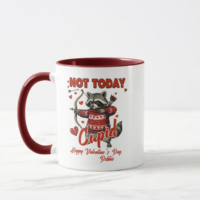 Funny Raccoon Valentine Mug – "Not Today" Cupid (Gauche)