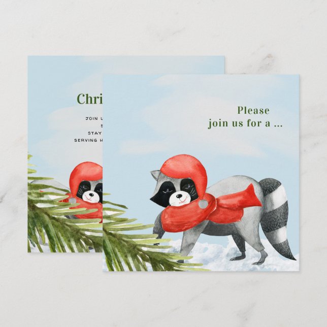 Funny Raccoons Christmas House Party Invitation (Devant / Derrière)