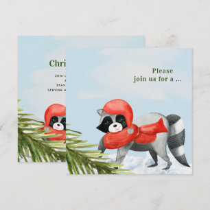 Funny Raccoons Christmas House Party Invitation