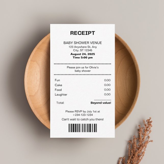 Funny, Receipt theme baby shower invitation (Créateur téléchargé)